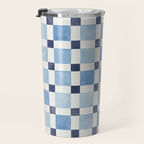 Mosaic plaids geometric pattern watercolor Soft blue Travel Mug Gallery Image 3