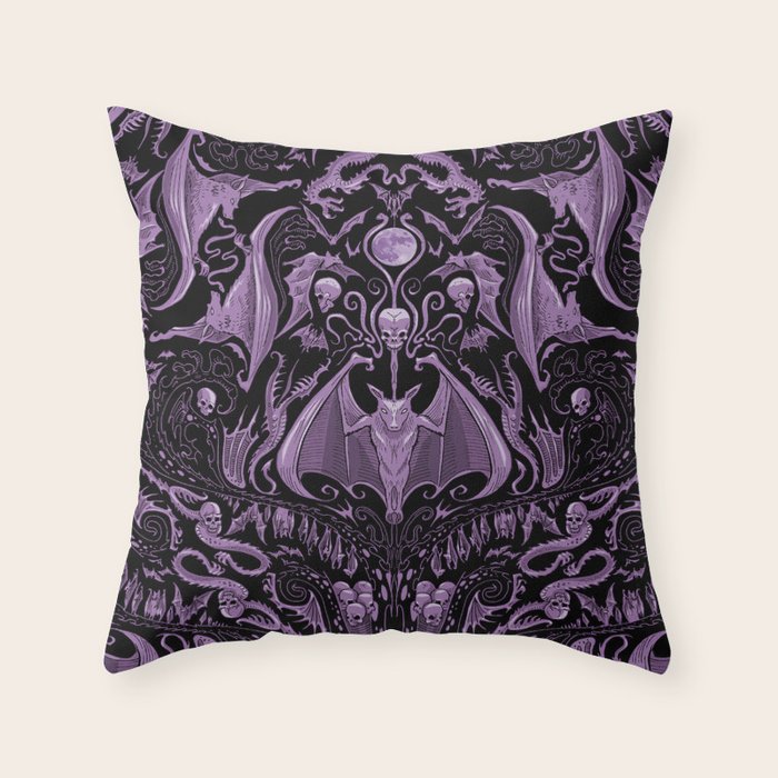 Bats and Beasts (Purple) Throw Pillow Gallery Image 6