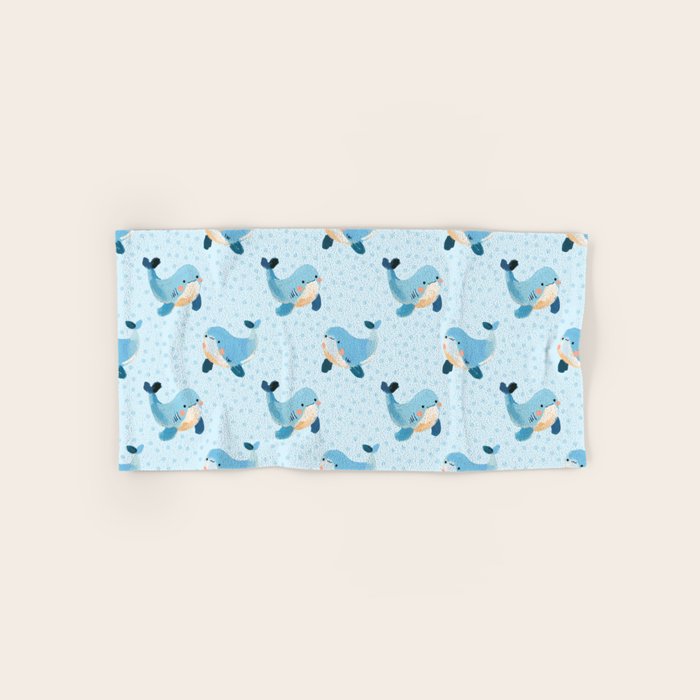 Cute Whale Nursery Pattern in Soft Blue Bath Towel Gallery Image 1