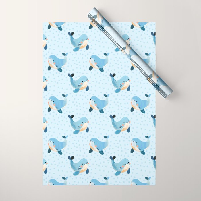 Cute Whale Nursery Pattern in Soft Blue Wrapping Paper Gallery Image 1