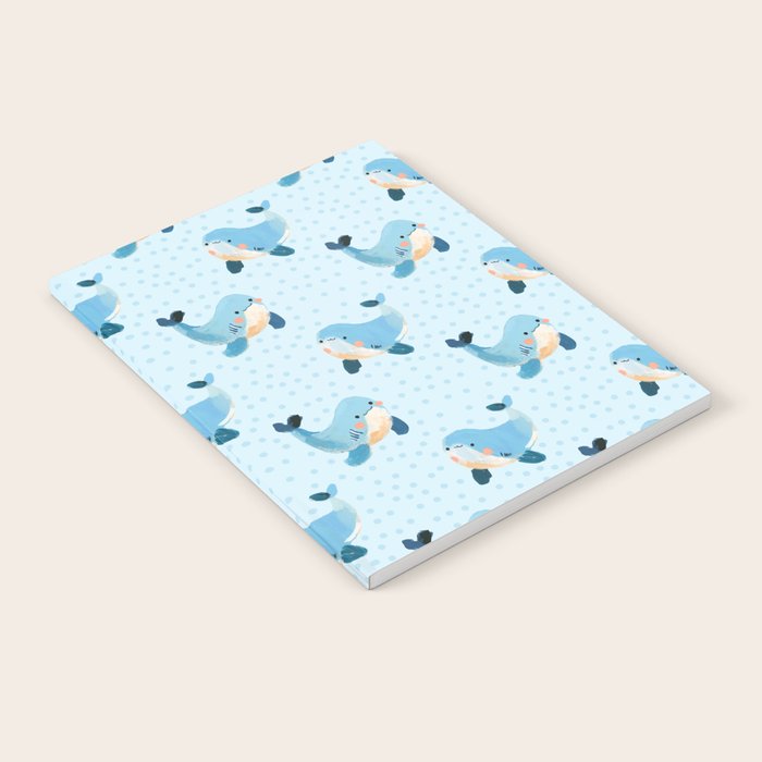 Cute Whale Nursery Pattern in Soft Blue Notebook Gallery Image 2