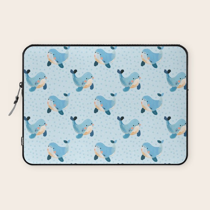 Cute Whale Nursery Pattern in Soft Blue Laptop Sleeve Gallery Image 1
