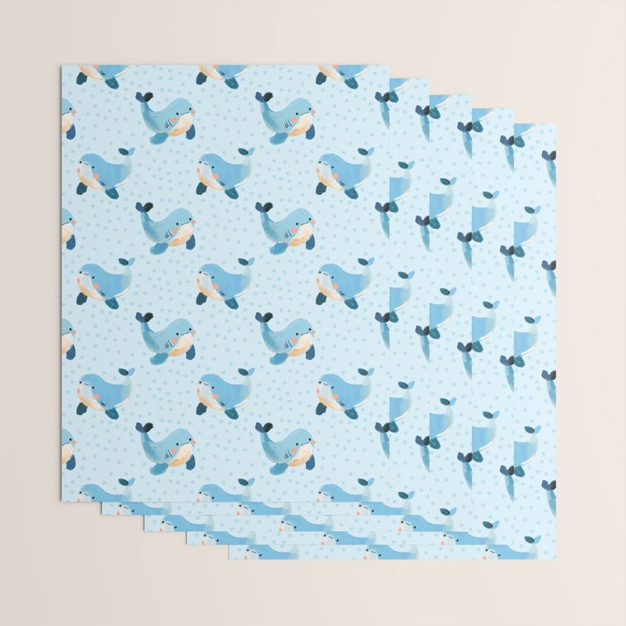 Cute Whale Nursery Pattern in Soft Blue Wrapping Paper Gallery Image 3