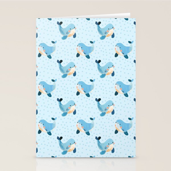 Cute Whale Nursery Pattern in Soft Blue Stationery Card Gallery Image 1
