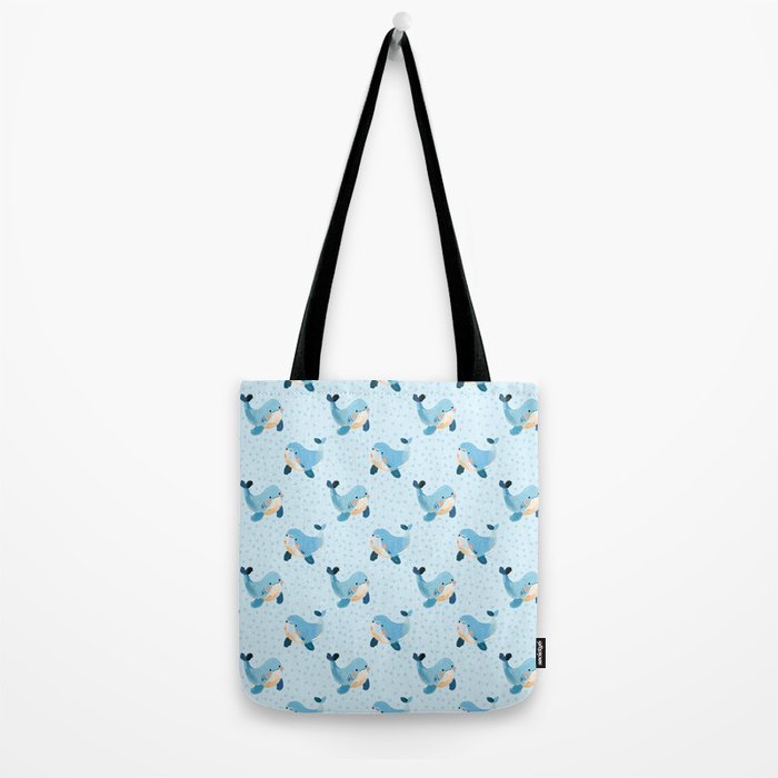 Cute Whale Nursery Pattern in Soft Blue Tote Bag Gallery Image 2