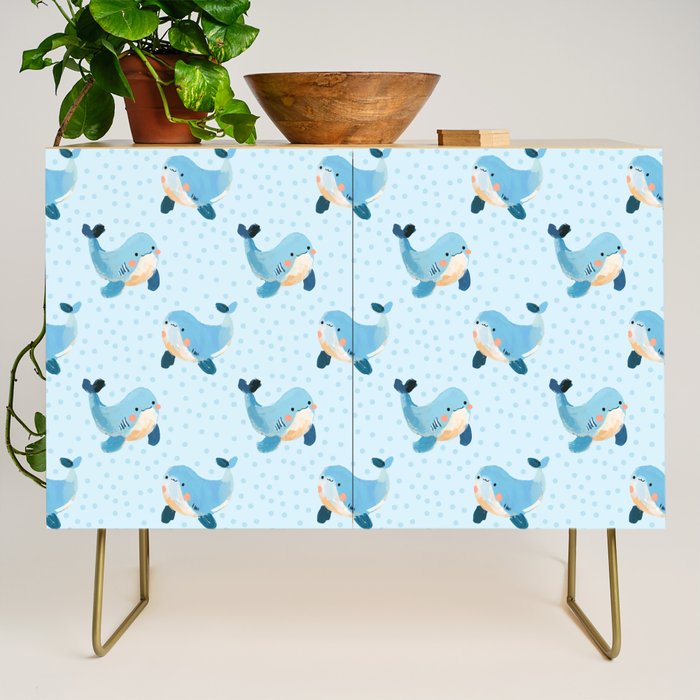 Cute Whale Nursery Pattern in Soft Blue Credenza Gallery Image 1