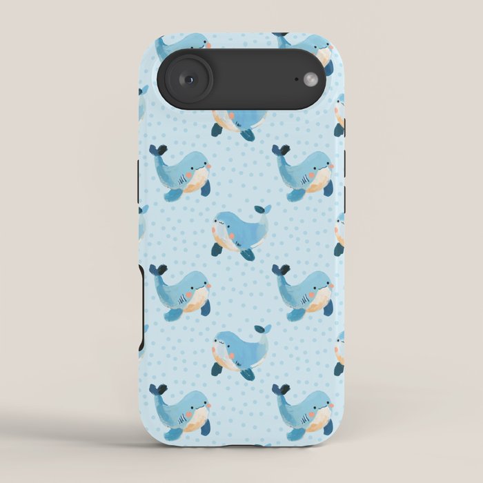 Cute Whale Nursery Pattern in Soft Blue iPhone Case Gallery Image 2