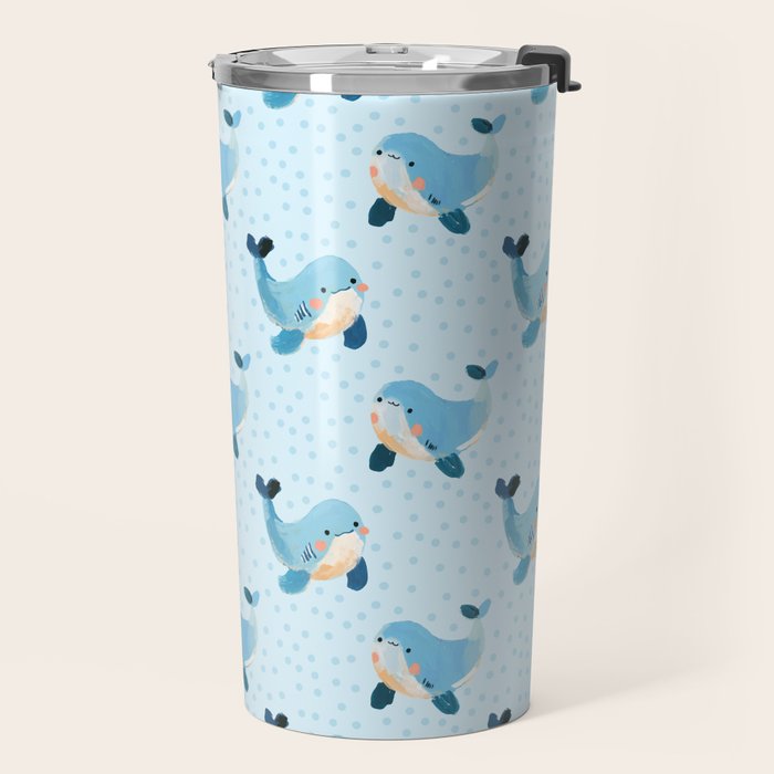 Cute Whale Nursery Pattern in Soft Blue Travel Mug Gallery Image 2