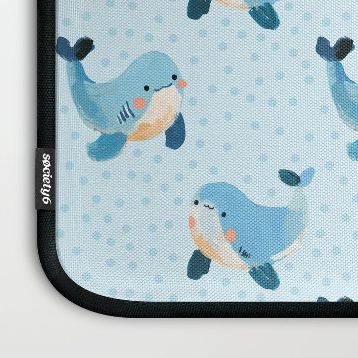 Cute Whale Nursery Pattern in Soft Blue Laptop Sleeve Gallery Image 3