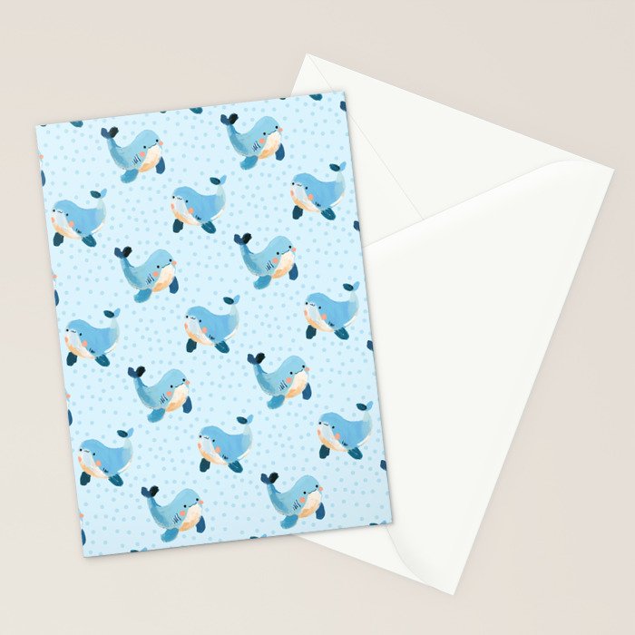 Cute Whale Nursery Pattern in Soft Blue Stationery Card Gallery Image 2