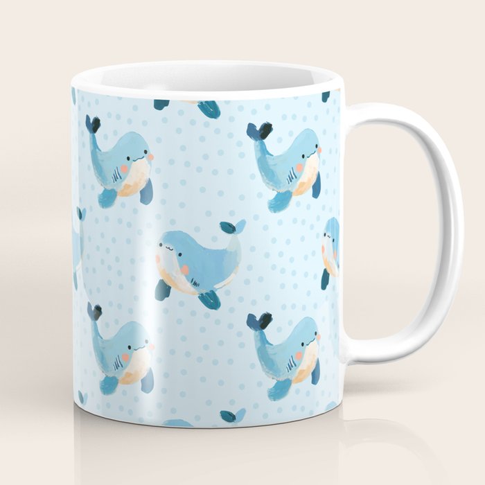 Cute Whale Nursery Pattern in Soft Blue Coffee Mug Gallery Image 1