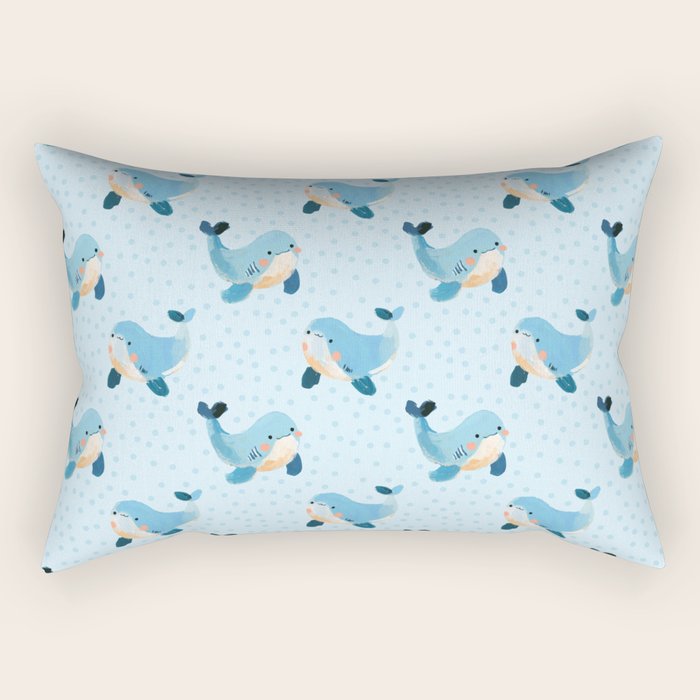 Cute Whale Nursery Pattern in Soft Blue Rectangular Pillow Gallery Image 1