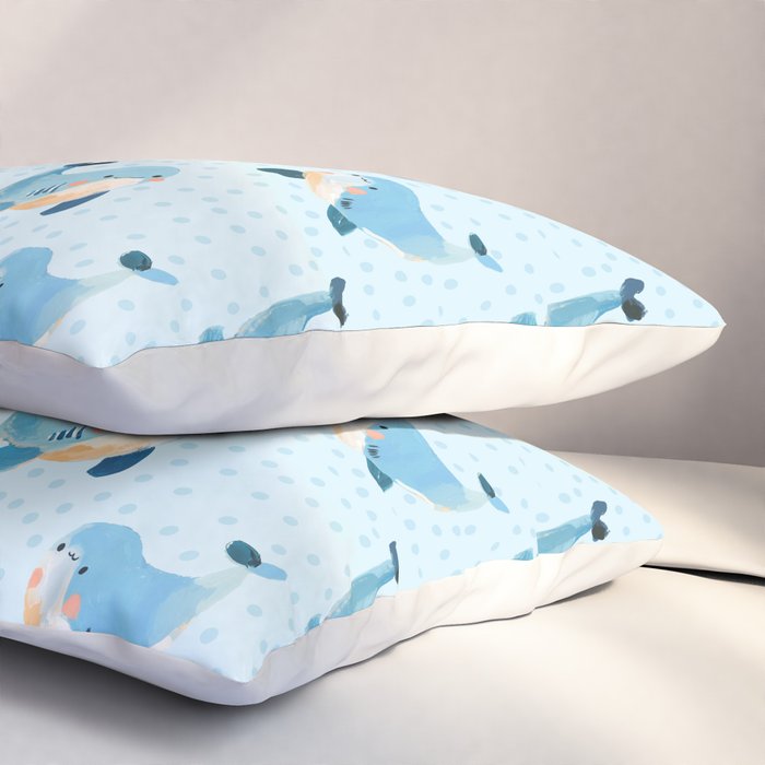 Cute Whale Nursery Pattern in Soft Blue Pillow Sham Gallery Image 3