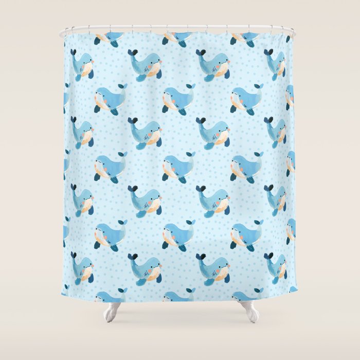 Cute Whale Nursery Pattern in Soft Blue Shower Curtain Gallery Image 1