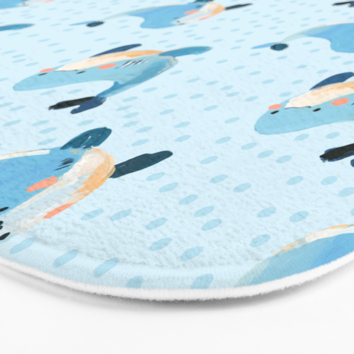 Cute Whale Nursery Pattern in Soft Blue Bath Mat Gallery Image 3