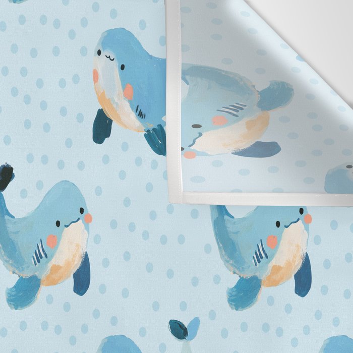 Cute Whale Nursery Pattern in Soft Blue Wall Tapestry Gallery Image 3
