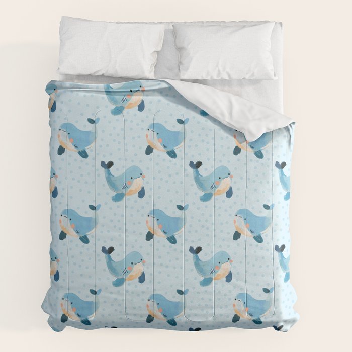 Cute Whale Nursery Pattern in Soft Blue Comforter Gallery Image 2