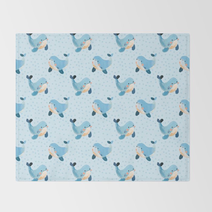 Cute Whale Nursery Pattern in Soft Blue Throw Blanket Gallery Image 2