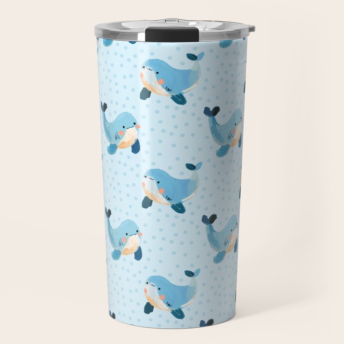 Cute Whale Nursery Pattern in Soft Blue Travel Mug Gallery Image 1