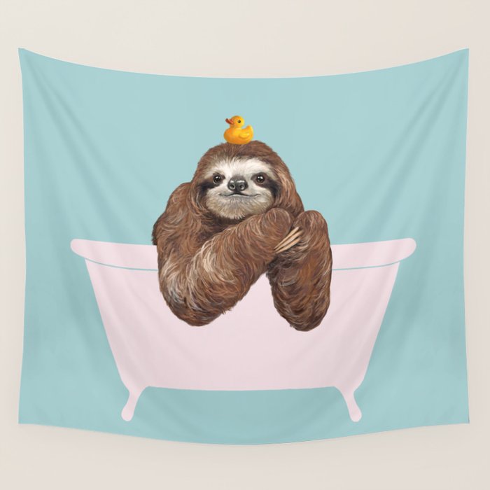 Sloth in Bathtub  Wall Tapestry Gallery Image 4