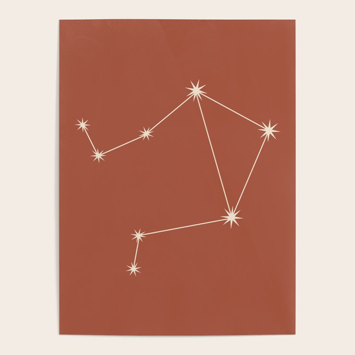 Libra Zodiac Star Constellation Line Art Terracotta Red Poster Gallery Image 1