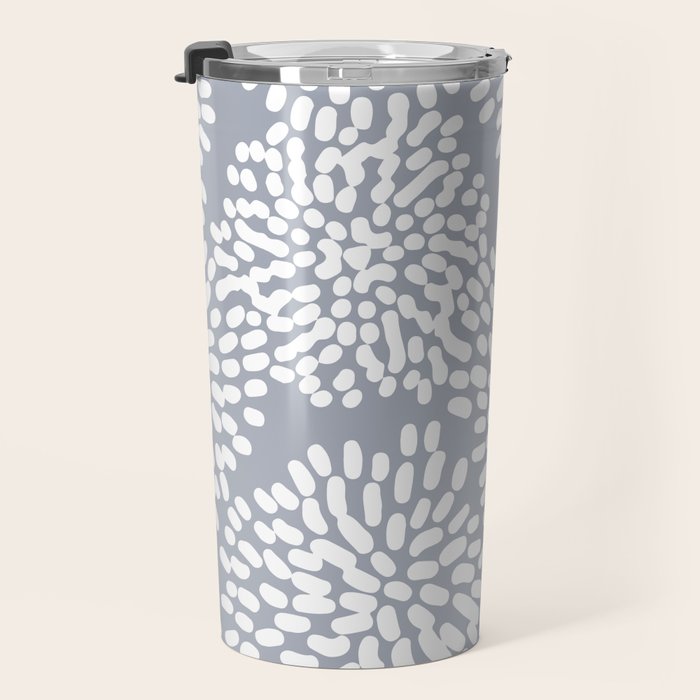 Grey and White Abstract Firework Flowers Travel Mug Gallery Image 3