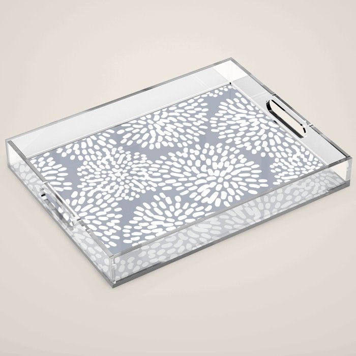Grey and White Abstract Firework Flowers Acrylic Tray Gallery Image 1