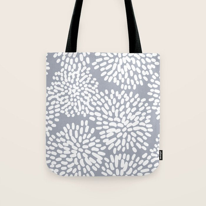 Grey and White Abstract Firework Flowers Tote Bag Gallery Image 1