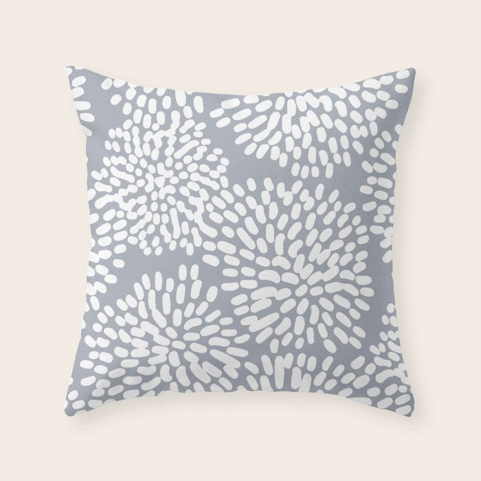 Grey and White Abstract Firework Flowers Throw Pillow Gallery Image 6