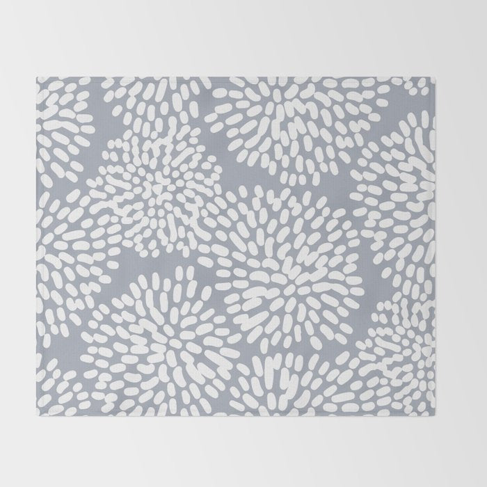 Grey and White Abstract Firework Flowers Throw Blanket Gallery Image 2