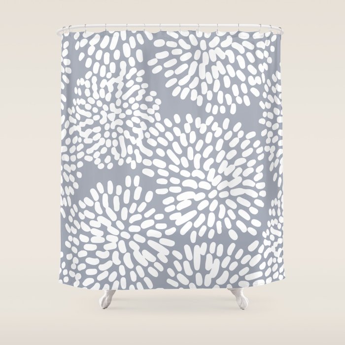 Grey and White Abstract Firework Flowers Shower Curtain Gallery Image 1