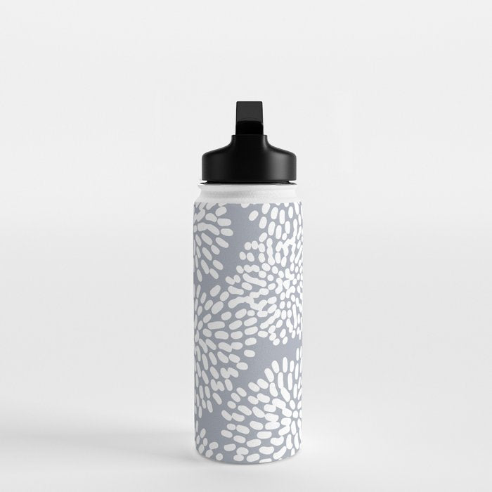 Grey and White Abstract Firework Flowers Water Bottle Gallery Image 3