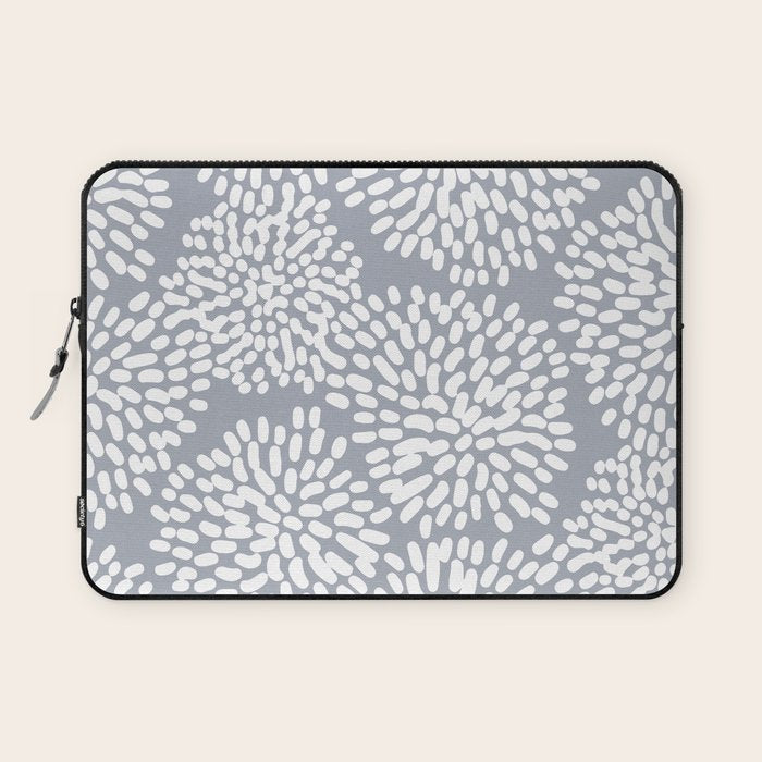 Grey and White Abstract Firework Flowers Laptop Sleeve Gallery Image 1