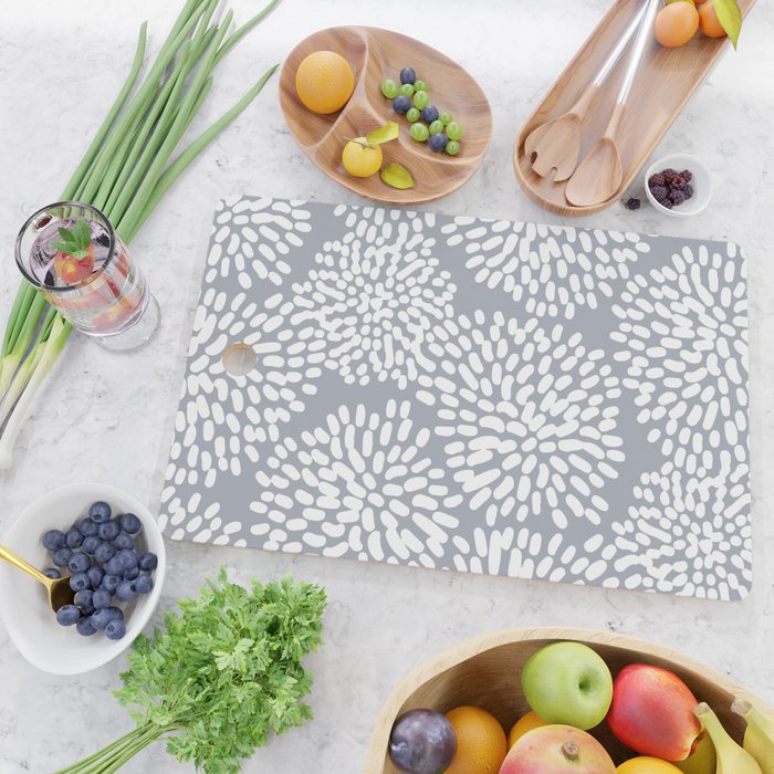 Grey and White Abstract Firework Flowers Cutting Board Gallery Image 2