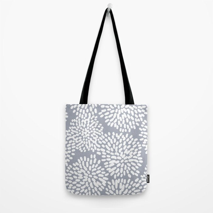 Grey and White Abstract Firework Flowers Tote Bag Gallery Image 2