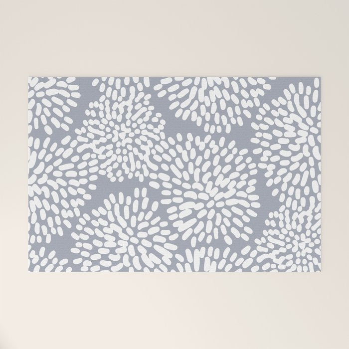 Grey and White Abstract Firework Flowers Welcome Mat Gallery Image 1