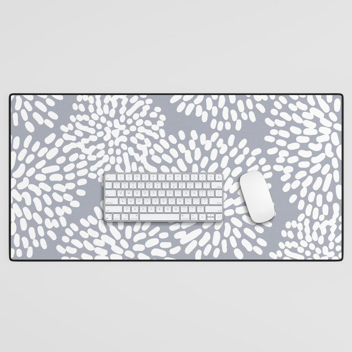 Grey and White Abstract Firework Flowers Desk Mat Gallery Image 1