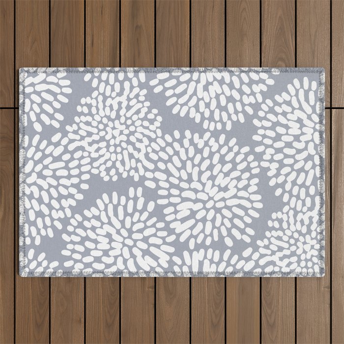 Grey and White Abstract Firework Flowers Outdoor Rug Gallery Image 1