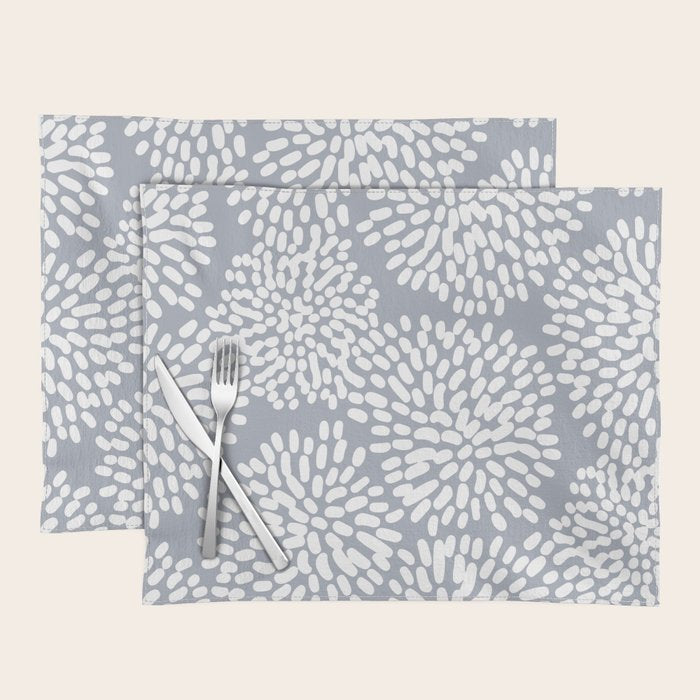 Grey and White Abstract Firework Flowers Placemat Gallery Image 1