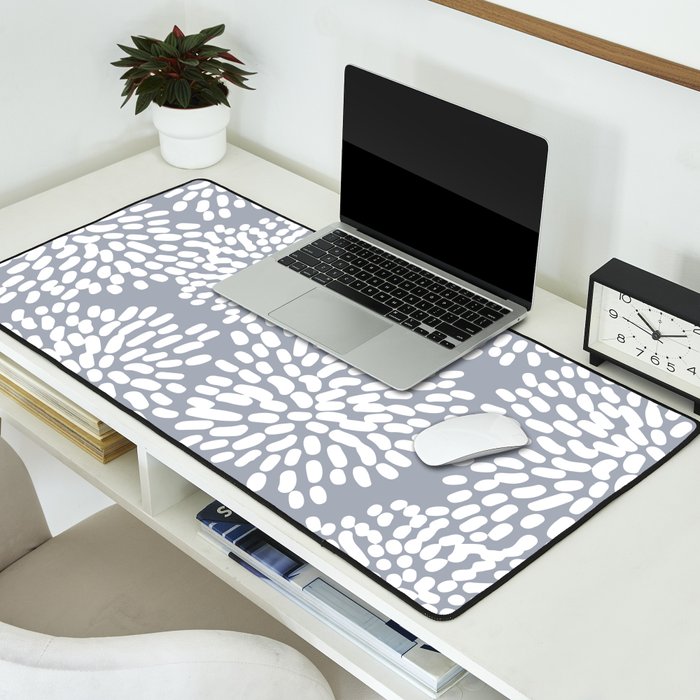 Grey and White Abstract Firework Flowers Desk Mat Gallery Image 2