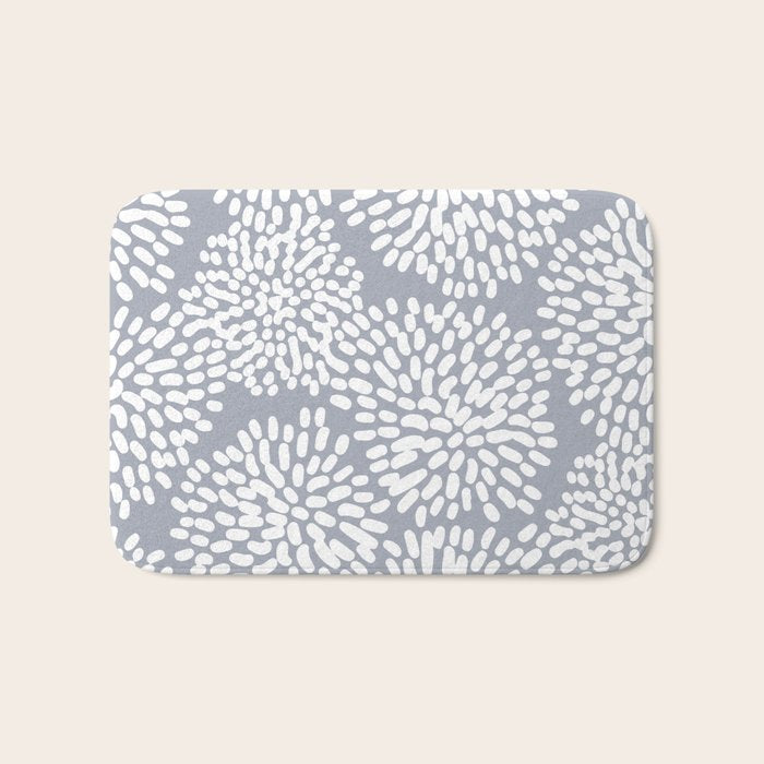 Grey and White Abstract Firework Flowers Bath Mat Gallery Image 1