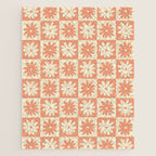 Peach And Off White Checkered Floral Pattern Jigsaw Puzzle Gallery Image 1