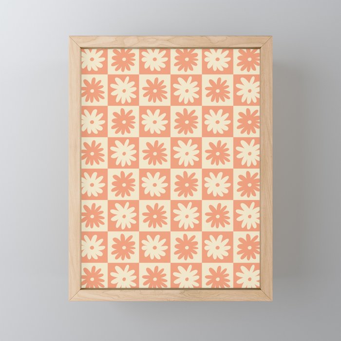Peach And Off White Checkered Floral Pattern Mini Art Print Gallery Image 1