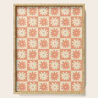 Peach And Off White Checkered Floral Pattern Serving Tray Gallery Image 1
