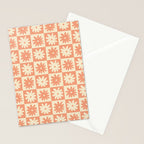 Peach And Off White Checkered Floral Pattern Stationery Card Gallery Image 2