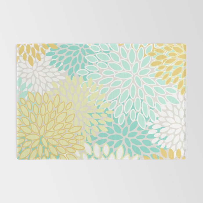 Floral Prints, Mint Green and Yellow, Modern Print Art Rug Gallery Image 2