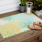 Floral Prints, Mint Green and Yellow, Modern Print Art Outdoor Rug Gallery Image 2