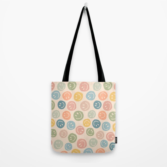 Colorful Smiley Faces Beige Pattern Tote Bag Gallery Image 2