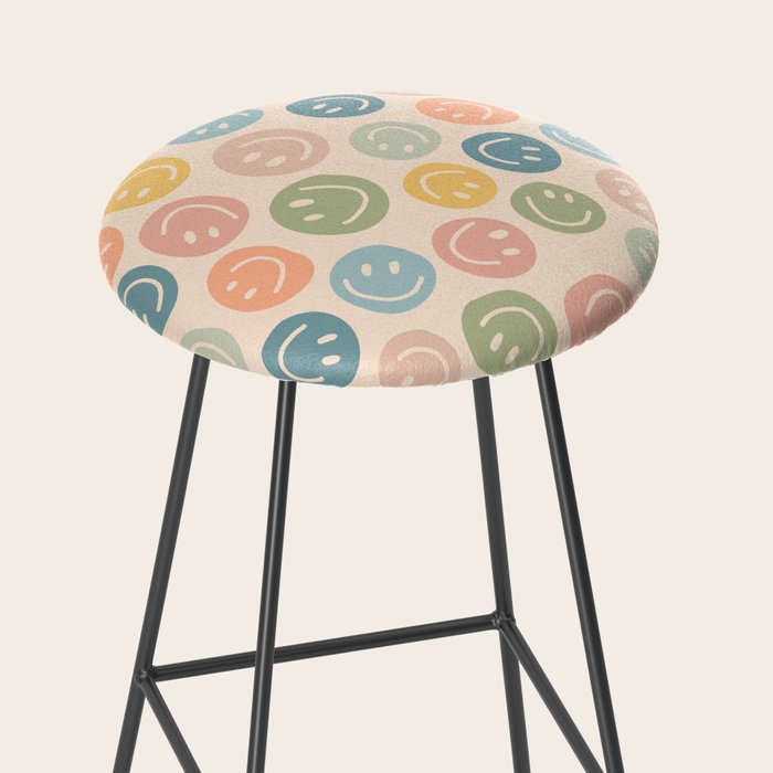 Colorful Smiley Faces Beige Pattern Stool Gallery Image 2