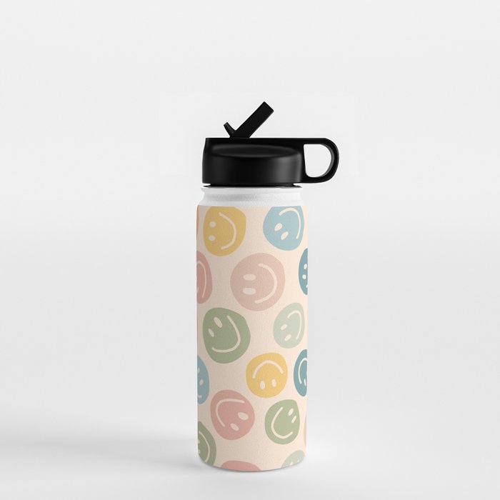 Colorful Smiley Faces Beige Pattern Water Bottle